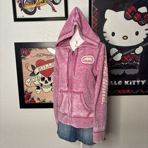 Ecko Pink Graphic Zip Up Hoodie Y2K Streetwear Cozy Fall